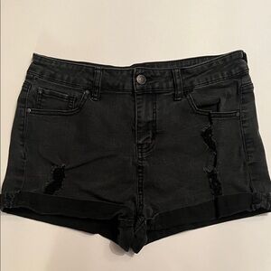 Classic Black Distressed Jean Shorts